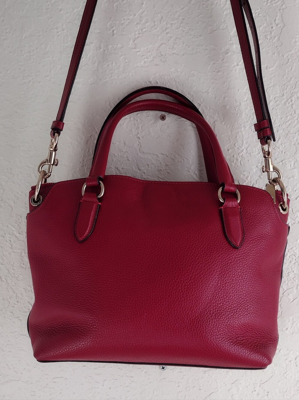 Coach 19117 Red Pebbled Leather Satchel Crossbody Bag Gold C Charm - Picture 13 of 16